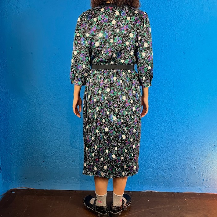 80s Flower Dot Pattern Shiny Dress | Vintage.City 빈티지숍, 빈티지 코디 정보