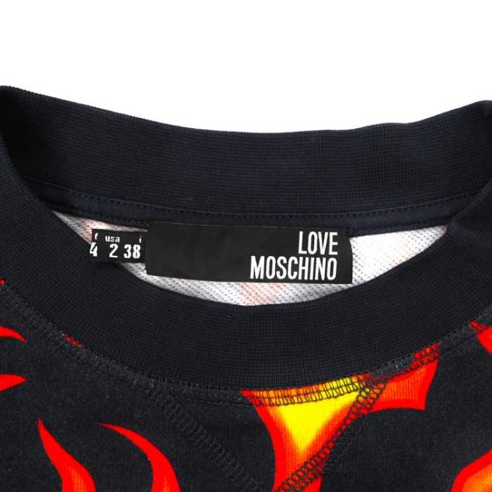 LOVE MOSCHINO クルーネックスウェット 38 ブラック コットン ファイヤーパターン | Vintage.City 古着屋、古着コーデ情報を発信