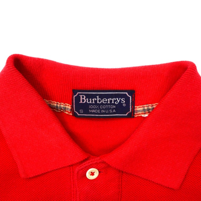 USA製 Burberrys ポロシャツ S レッド コットン ロゴ刺繍 オールド