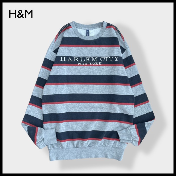 H&M】HARLEM CITY NEW YORK 刺繍ロゴ ボーダー スウェット トレーナー