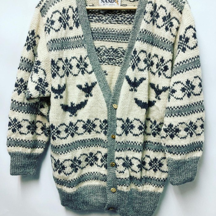 PERU製90'sNANDO HAND KNITTEDニットカーディガン カウチン S/S