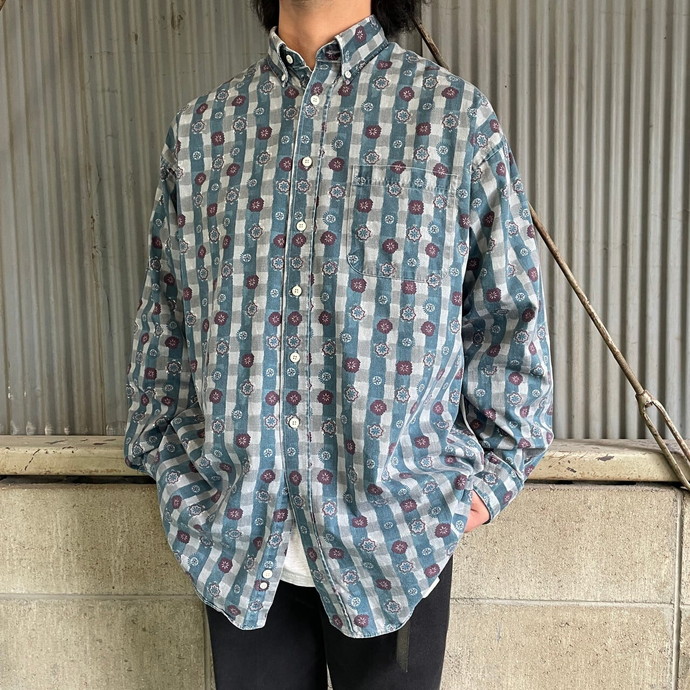 HAGGAR CASUALS 長袖 小紋柄 チェック 総柄シャツ メンズL-XL相当 | Vintage.City