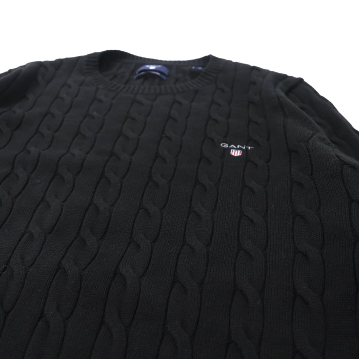 GANT アランニット セーター M ブラック コットン ケーブル編み ワンポイントロゴ刺繍 | Vintage.City 古着屋、古着コーデ情報を発信