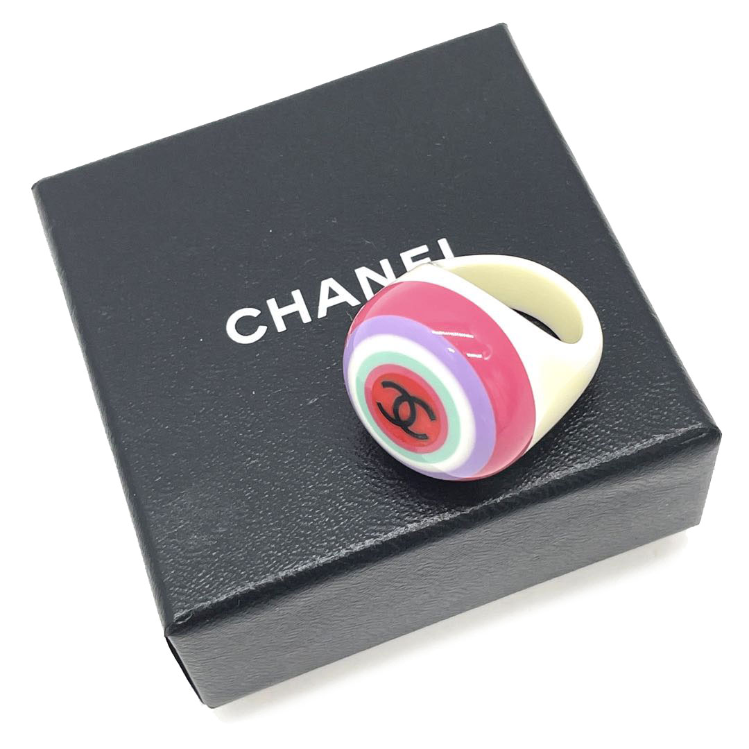 CHANEL シャネル プラスチックリング 指輪 ココマーク ホワイト 