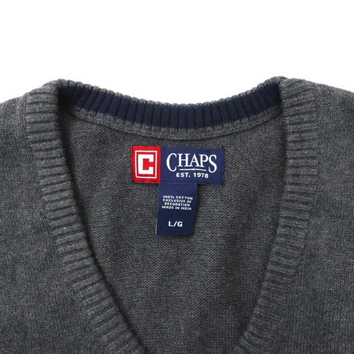 CHAPS ビッグサイズ Vネックニット ベスト L グレー コットン ワンポイントロゴ刺繍 | Vintage.City 빈티지숍, 빈티지 코디 정보