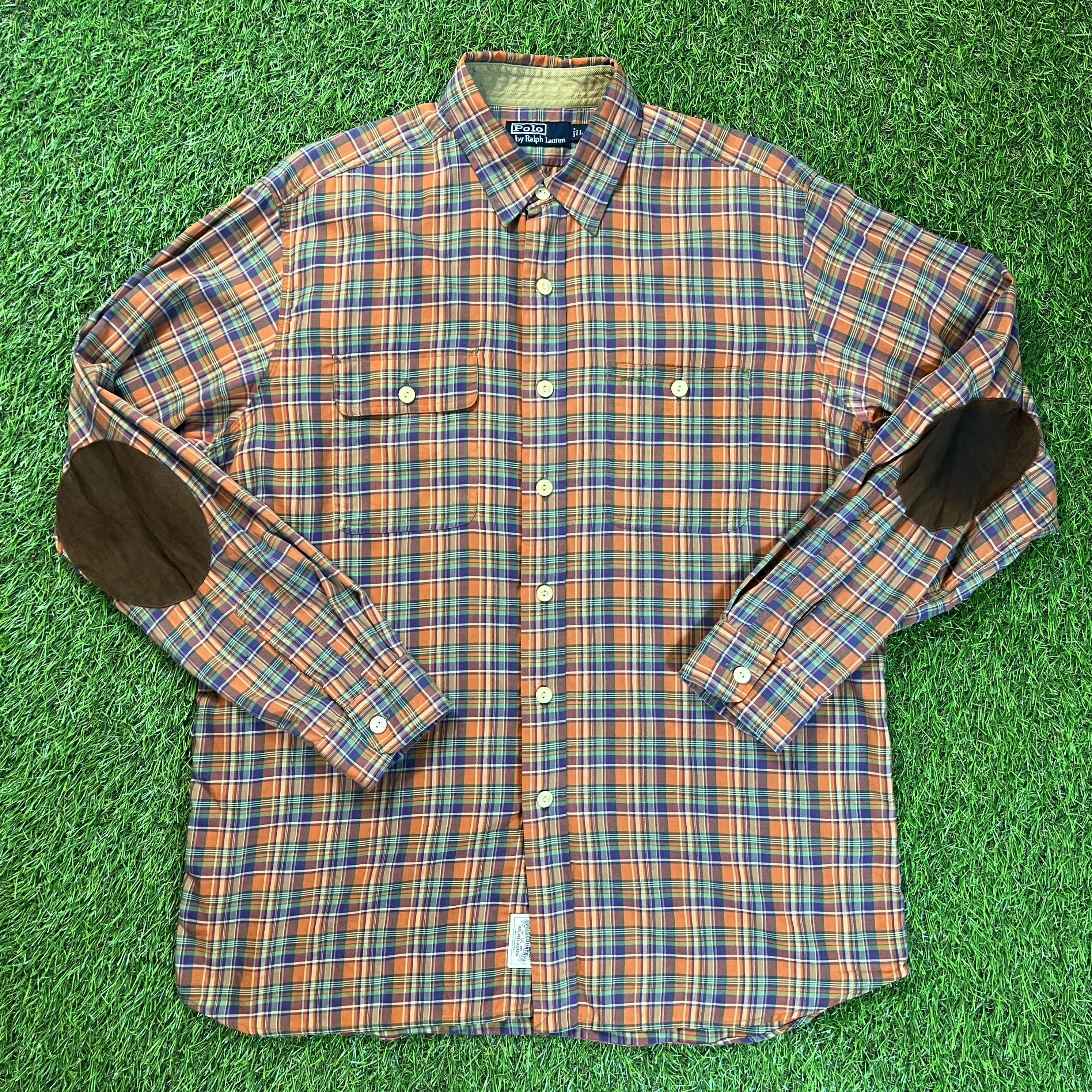 90s POLO Ralph Lauren Elbow Patch Checked Shirt / 古着 Vintage