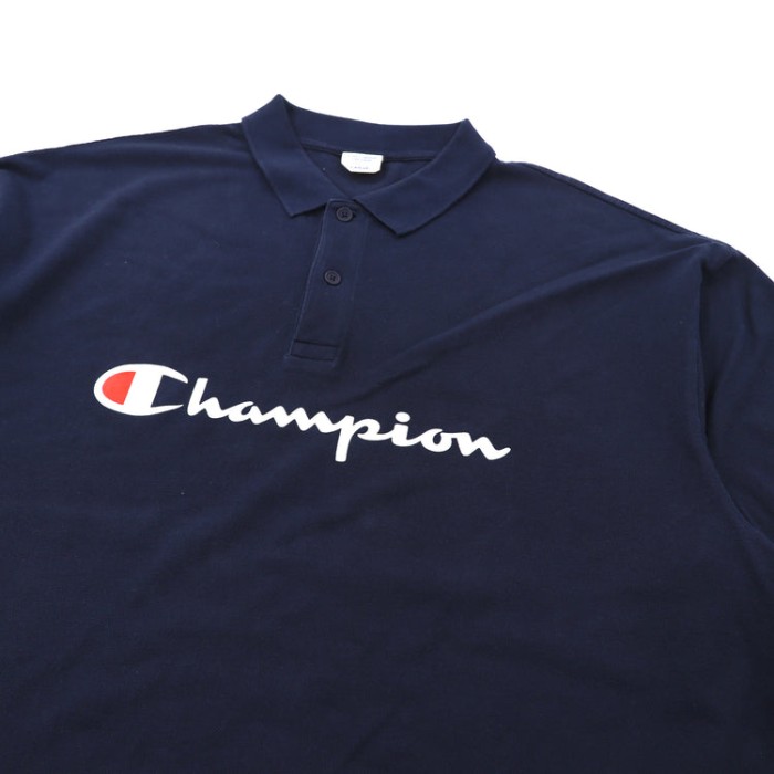 Champion ポロシャツ L ネイビー コットン スクリプトロゴプリント | Vintage.City 古着屋、古着コーデ情報を発信