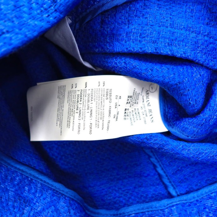 ARMANI JEANS ノーカラースナップジャケット 40 ブルー コットン 総柄 ルーマニア製 | Vintage.City 古着屋、古着コーデ情報を発信