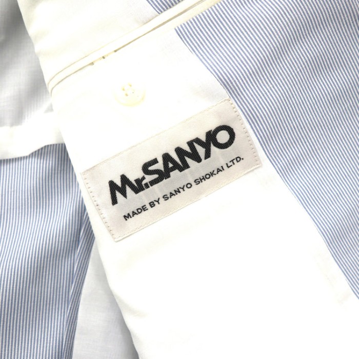 Mr. SANYO 2Bスーツ セットアップ M ブルー ストライプ シアサッカー ポリエステル | Vintage.City 빈티지숍, 빈티지 코디 정보