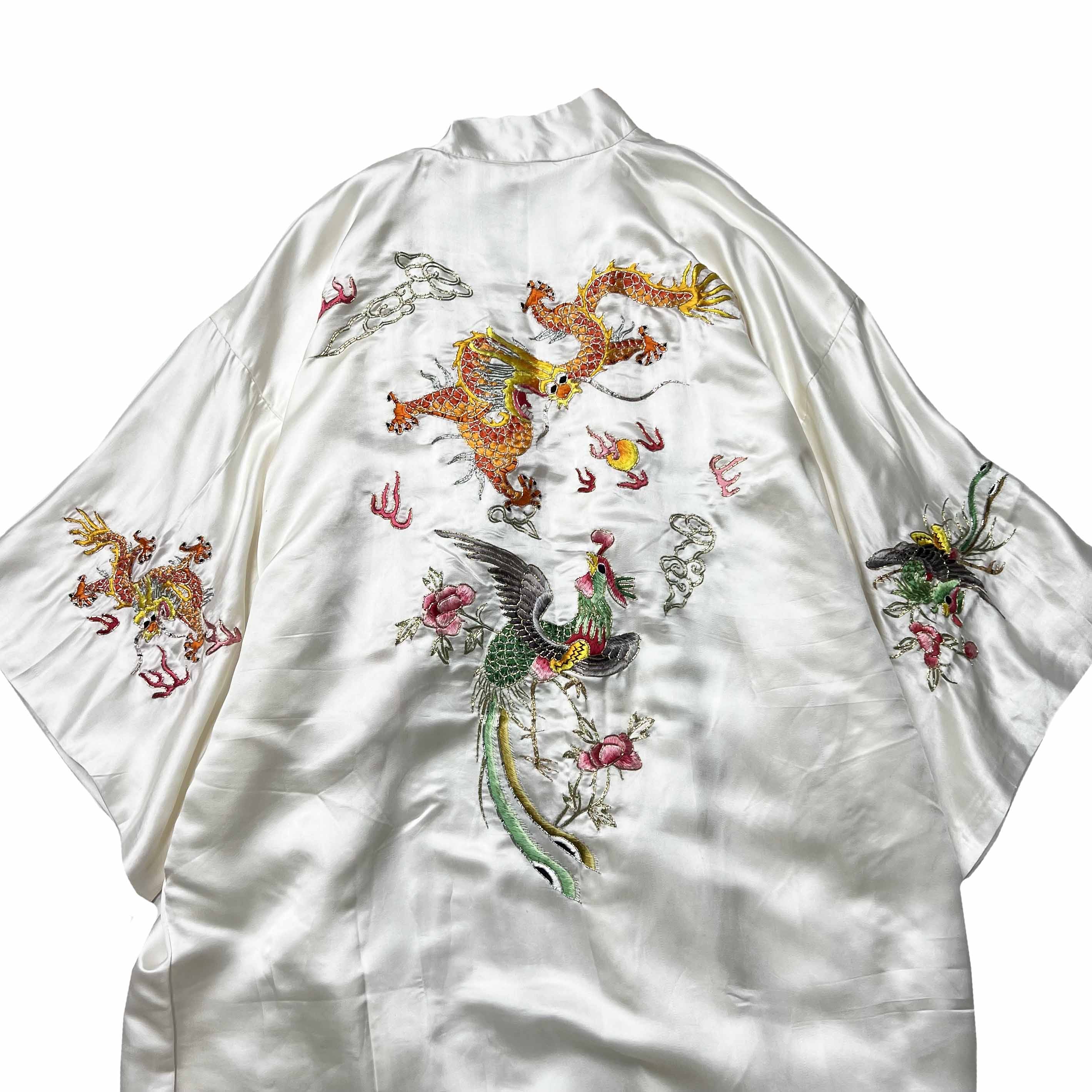 定番超歓迎フレンチチャイナ　刺繍　ガウン　ヴィンテージ　ホワイト　フランス　ヨーロッパ Lサイズ