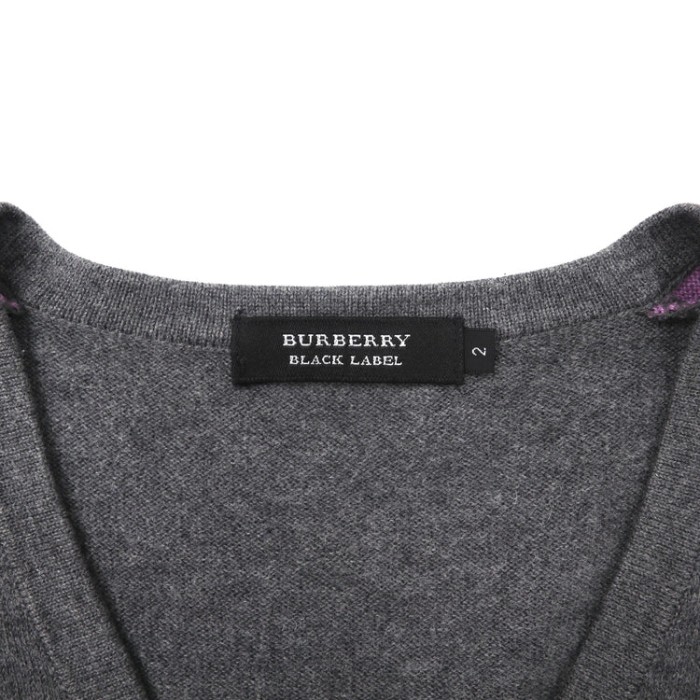 BURBERRY BLACK LABEL Vネックニットセーター 2 グレー アーガイル ロゴ刺繍 | Vintage.City 빈티지숍, 빈티지 코디 정보