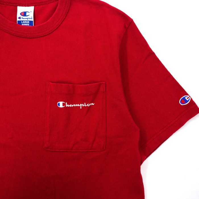 USA製 Champion ポケットTシャツ L レッド コットン ヘビーウェイト スクリプトロゴプリント 90年代 | Vintage.City 빈티지숍, 빈티지 코디 정보