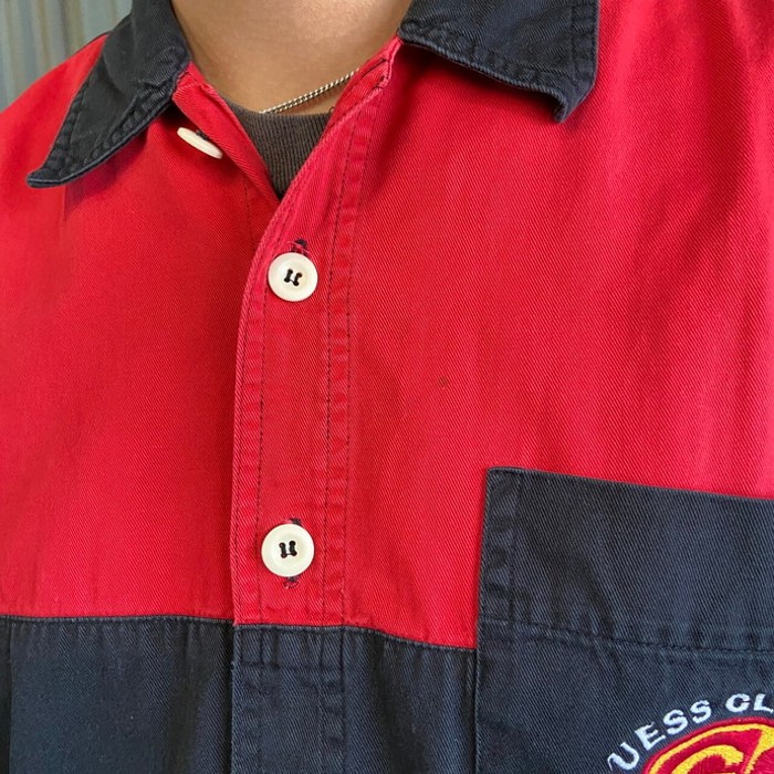 90年代 GUESS ゲス  長袖 ビッグロゴ コットンツイル ワークシャツ メンズL | Vintage.City 古着屋、古着コーデ情報を発信