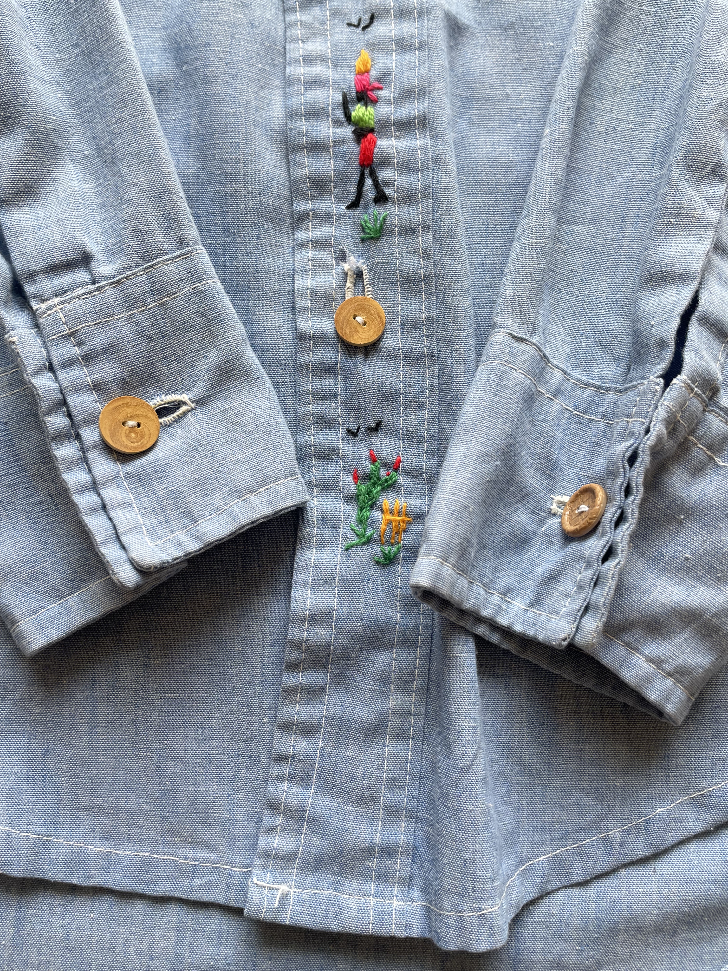 70's chambray shirt シャンブレーシャツ 刺繍シャツ 70'sシャツ ...