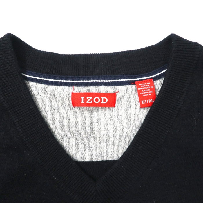 IZOD Vネック ニット ベスト XL ブラック コットン ワンポイントロゴ刺繍 ビッグサイズ | Vintage.City 古着屋、古着コーデ情報を発信