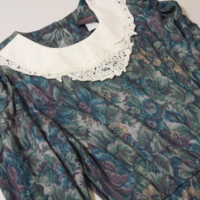 Frower Print Dress  Blue Green | Vintage.City 古着屋、古着コーデ情報を発信