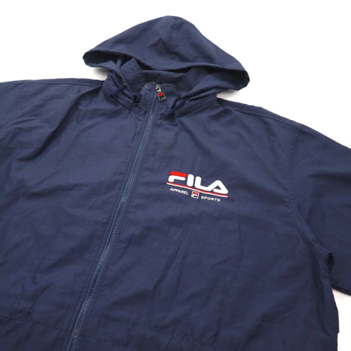 FILA ドロストナイロンジャケット XL ネイビー ビッグサイズ フード着脱式 ロゴ刺繍 90年代 | Vintage.City 古着屋、古着コーデ情報を発信