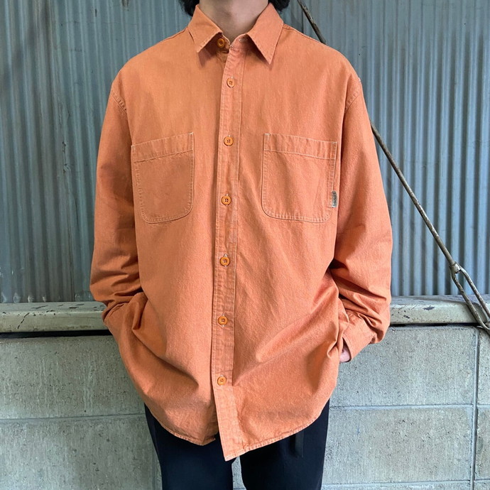90s ティンバーランド 刺繍ロゴ フリースジャケット オレンジ XL