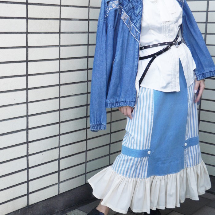 blue stripe skirt | Vintage.City 빈티지숍, 빈티지 코디 정보