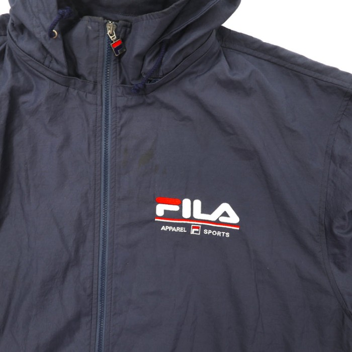 FILA ドロストナイロンジャケット XL ネイビー ビッグサイズ フード着脱式 ロゴ刺繍 90年代 | Vintage.City 古着屋、古着コーデ情報を発信
