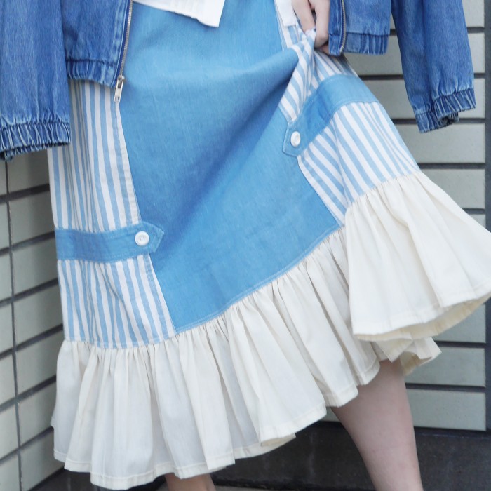 blue stripe skirt | Vintage.City 빈티지숍, 빈티지 코디 정보