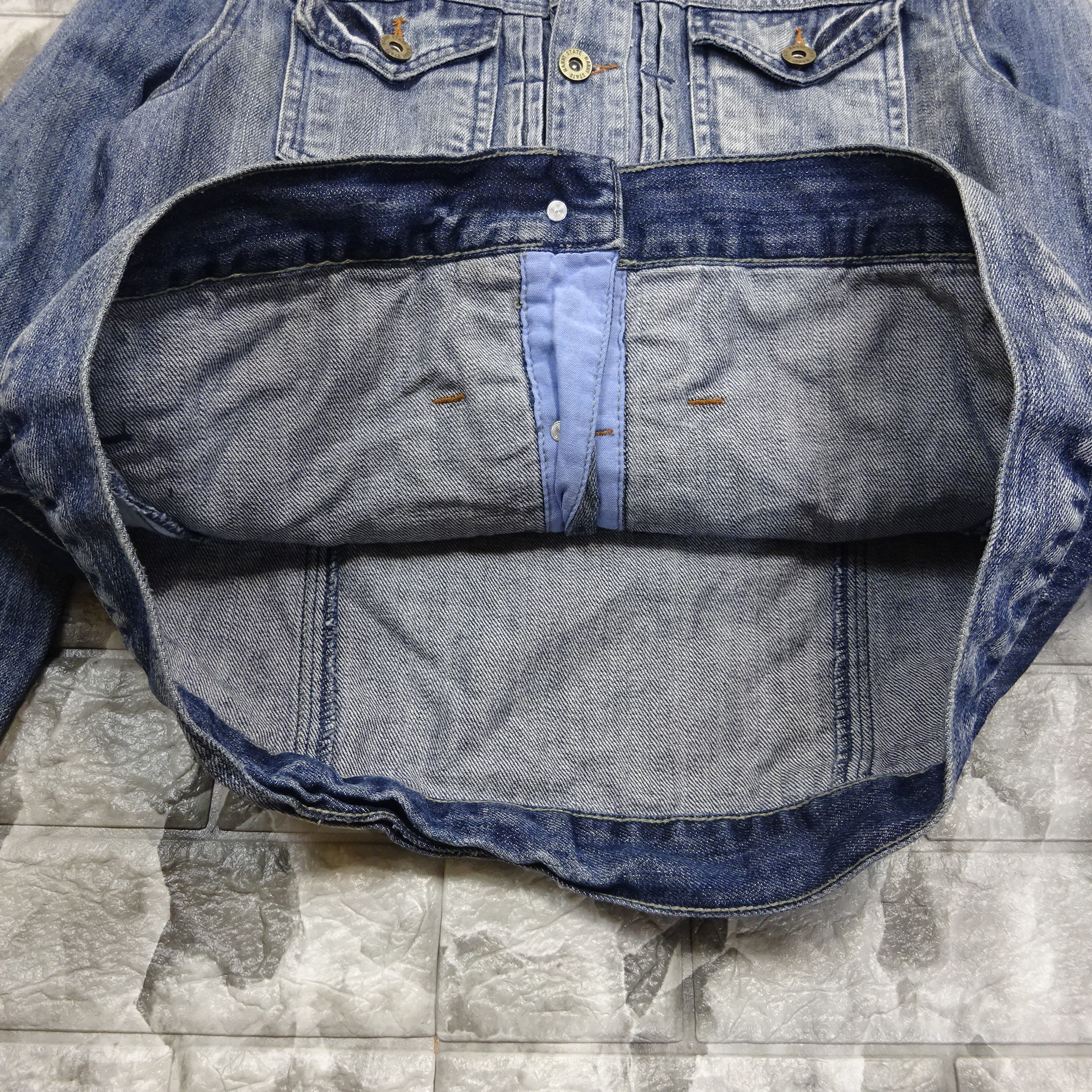 ナニーステイト デニムジャケット XL ブルー 胸ポケット シンプル 襟