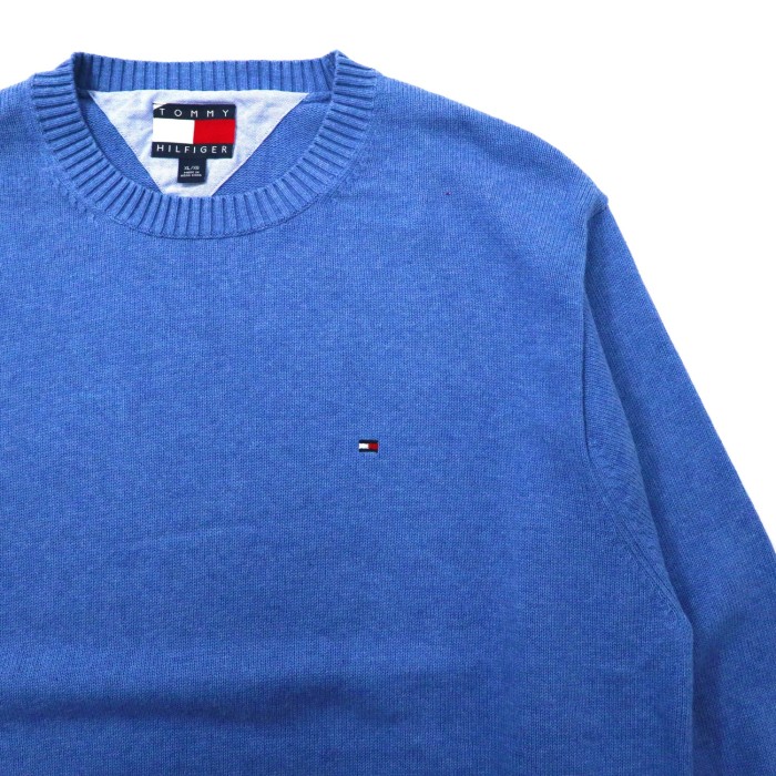 TOMMY HILFIGER クルーネックニット セーター XL ブルー コットン ワンポイントロゴ ビッグサイズ 90年代 | Vintage.City 古着屋、古着コーデ情報を発信