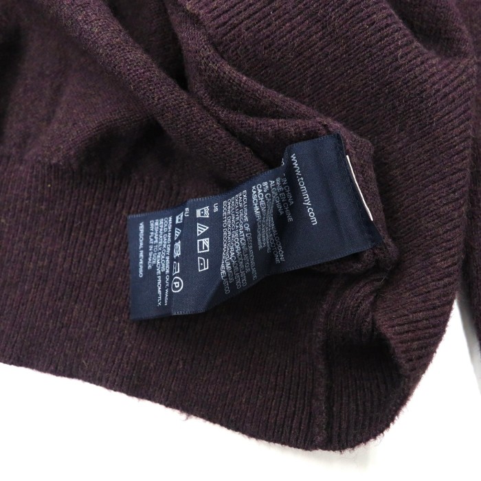 TOMMY HILFIGER Vネックニット セーター XL パープル コットン カシミア混 ビッグサイズ ワンポイントロゴ | Vintage.City 古着屋、古着コーデ情報を発信