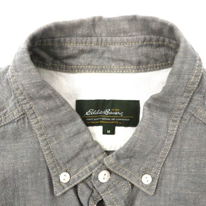 Eddie Bauer シャンブレーワークシャツ M グレー コットン リネン混 | Vintage.City 古着屋、古着コーデ情報を発信