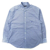 NAUTICA ビッグサイズ ボタンダウンシャツ L ブルー チェック コットン 100's TWO-PLY COTTON ワンポイントロゴ刺繍 | Vintage.City 빈티지숍, 빈티지 코디 정보
