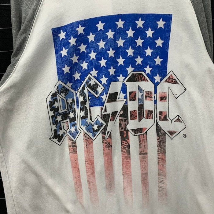 AC/DC バンド系 半袖Tシャツ ラグラン 七分丈 デザインプリント L 古着