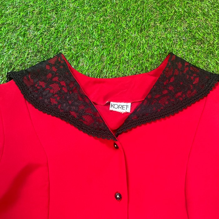 90s Lace Sailor Collar Red Jacket / Vintage ヴィンテージ レース セーラー襟 黒 赤 ブラック レッド ジャケット ブラウス シャツ | Vintage.City 古着屋、古着コーデ情報を発信
