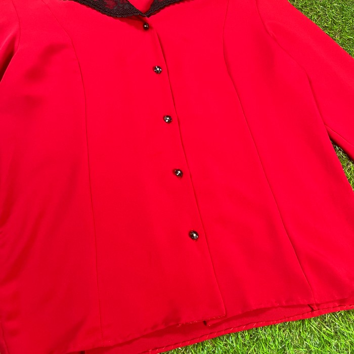 90s Lace Sailor Collar Red Jacket / Vintage ヴィンテージ レース セーラー襟 黒 赤 ブラック レッド ジャケット ブラウス シャツ | Vintage.City 古着屋、古着コーデ情報を発信