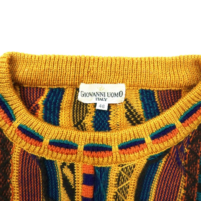 GIOVANNI UOMO ITALY 3Dニット セーター 48 イエロー マルチカラー アクリル 総柄 90年代 | Vintage.City 빈티지숍, 빈티지 코디 정보