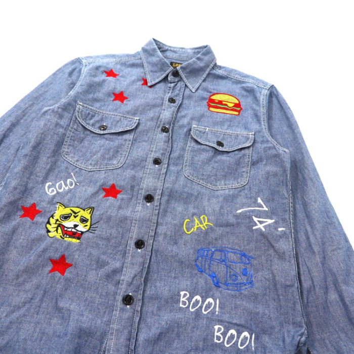 Lee 刺繍ワークシャツ S ブルー コットン | Vintage.City 古着屋、古着コーデ情報を発信