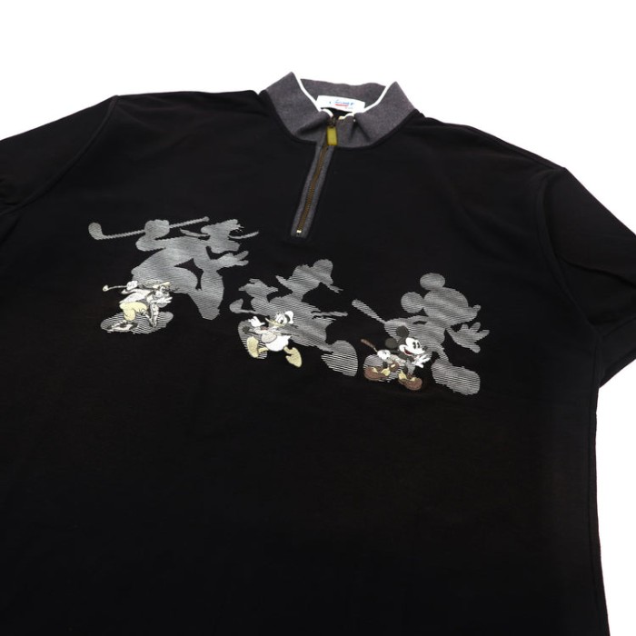DISNEY SPORTS ハーフジップポロシャツ L ブラック コットン キャラクター刺繍 90年代 | Vintage.City 古着屋、古着コーデ情報を発信