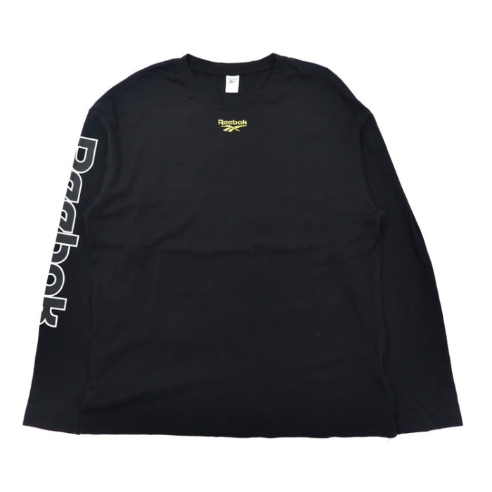 Reebok ロングスリーブTシャツ M ブラック コットン 袖ロゴ バック ...