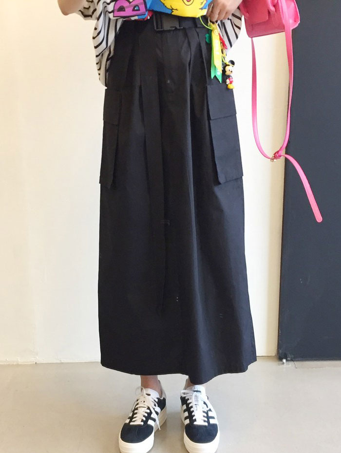 ベルト付きカーゴポケットロングスカート 全3色 Y2K 韓国 ロング