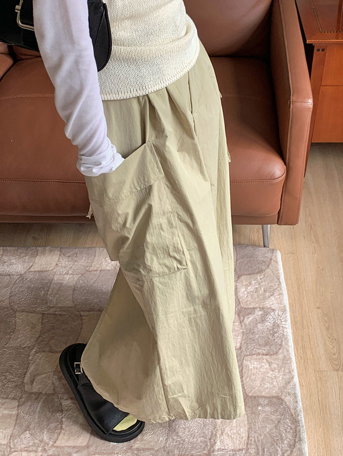 ベルト付きカーゴポケットロングスカート 全3色 Y2K 韓国 ロング