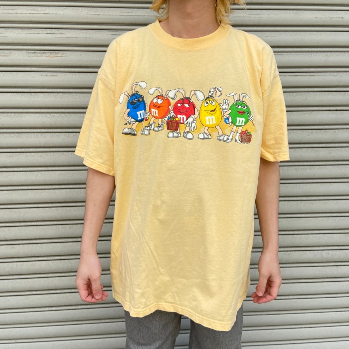 90s M&M's エムアンドエムズ プリントTシャツ キャラクター 黄色 XL