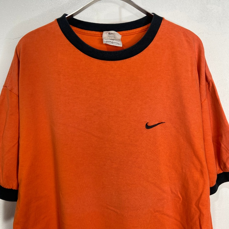 90s USA製 NIKE 白タグ ワンポイント刺繍ロゴリンガーTシャツ L