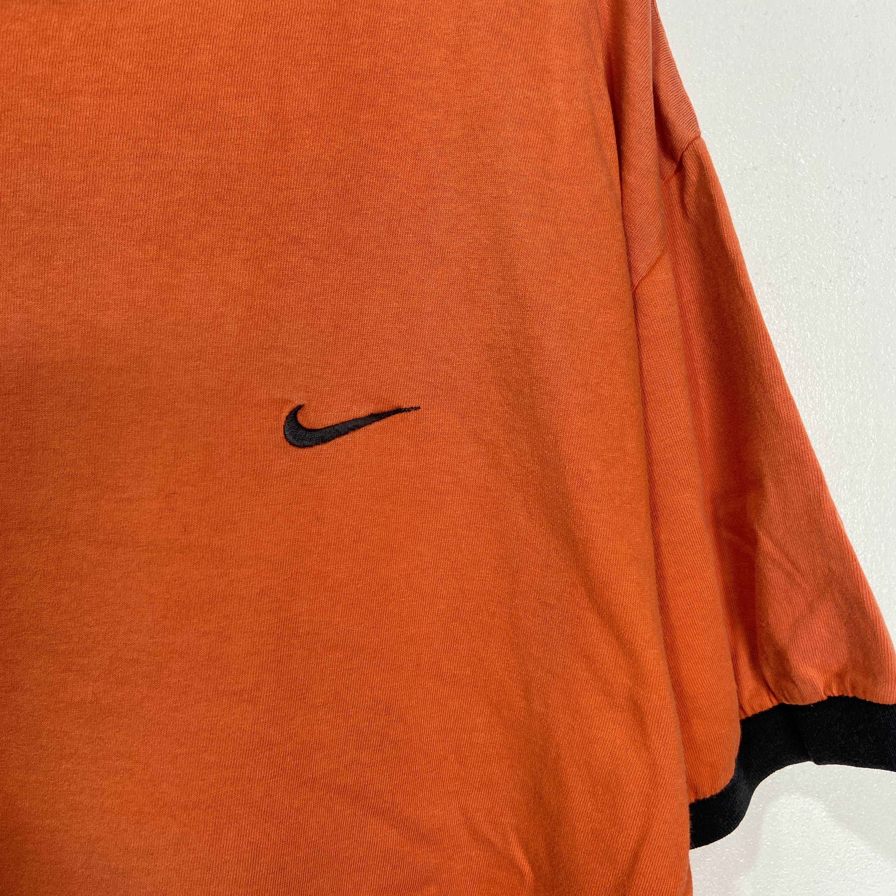 90s USA製 NIKE 白タグ ワンポイント刺繍ロゴリンガーTシャツ L