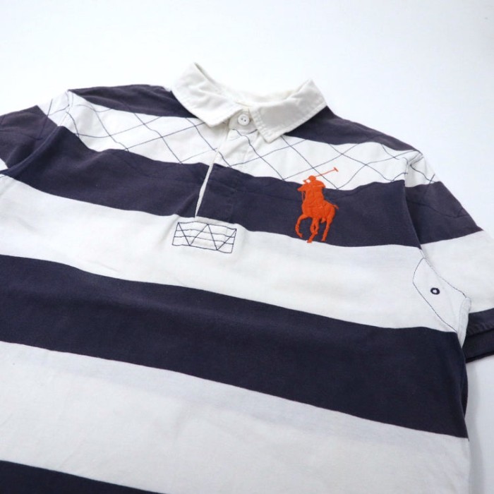 Polo by Ralph Lauren ボーダーポロシャツ XL ホワイト ネイビー コットン ビッグポニー刺繍 ナンバリング | Vintage.City 古着屋、古着コーデ情報を発信