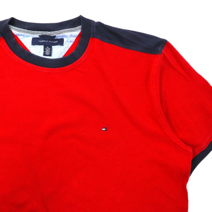 TOMMY HILFIGER ビッグサイズ リンガーTシャツ XL レッド コットン ワンポイントロゴ刺繍 | Vintage.City 빈티지숍, 빈티지 코디 정보