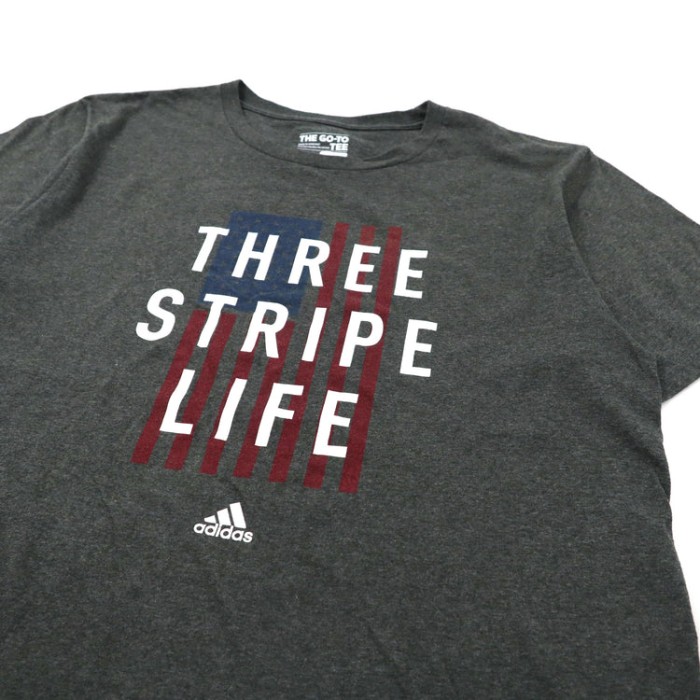 adidas ロゴプリントTシャツ L グレー コットン 星条旗 THREE STRIPE LIFE TEE | Vintage.City 古着屋、古着コーデ情報を発信