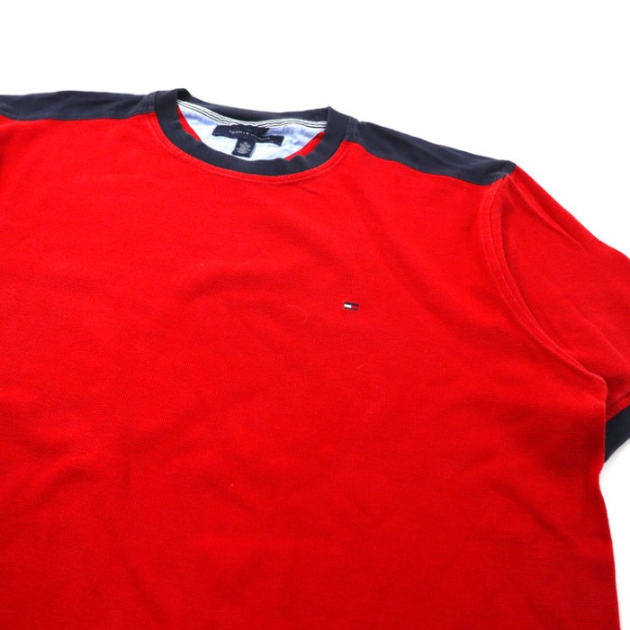 TOMMY HILFIGER ビッグサイズ リンガーTシャツ XL レッド コットン ワンポイントロゴ刺繍 | Vintage.City 古着屋、古着コーデ情報を発信