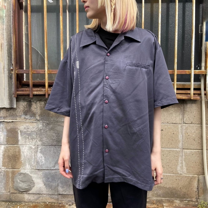 90s USA製 Filter 刺繍デザイン 半袖 オープンカラーシャツ メンズL-XL