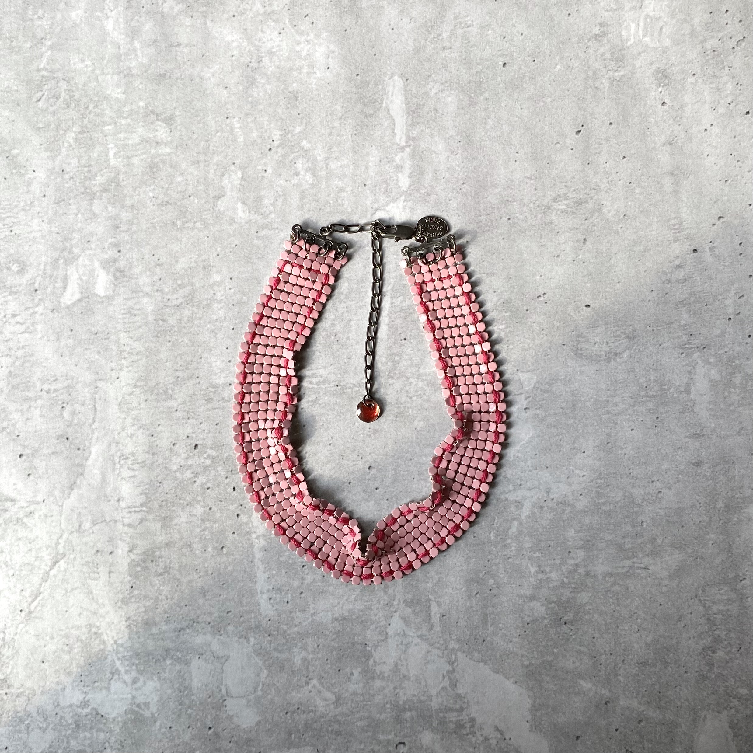 Used France pink metal mesh choker necklace レトロ ユーズド ピンク