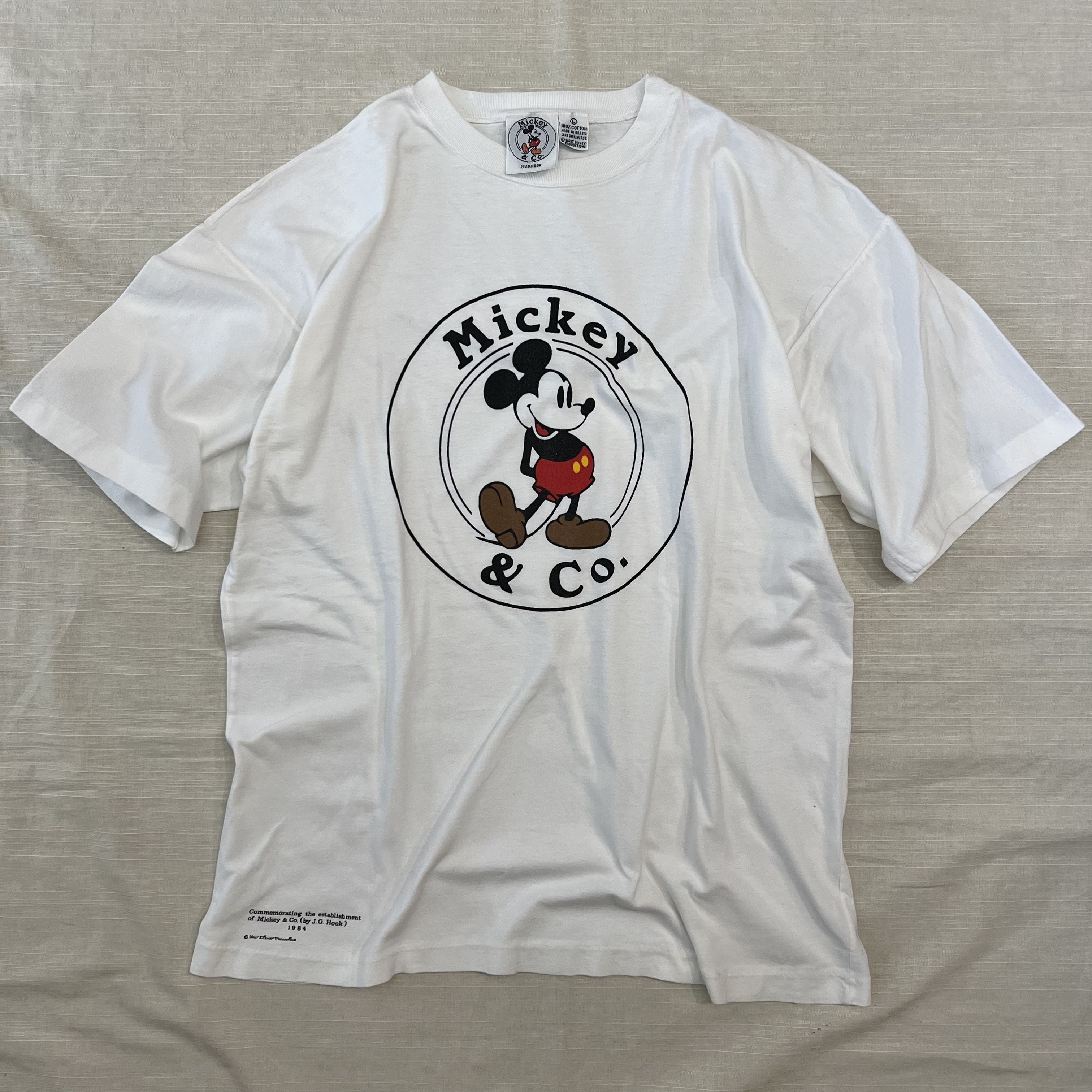 80's Disney×J.G.HOOK ミッキープリントTシャツ 白Tシャツ キャラ 