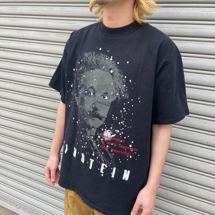 90s USA製 アインシュタイン発光プリントTシャツ 偉人Tシャツ 黒 XL